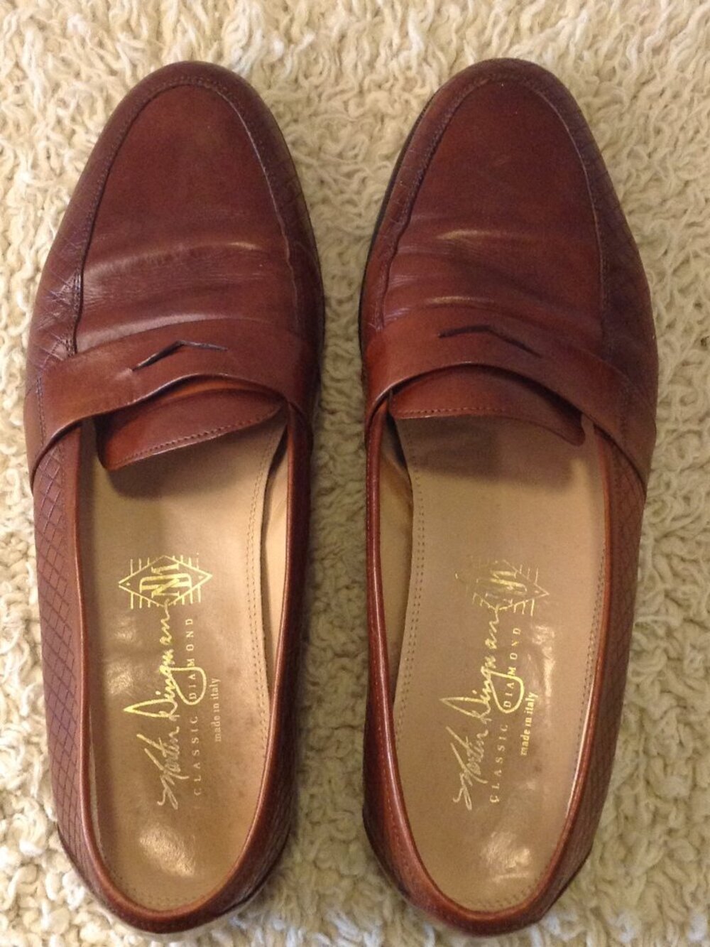 Martin Dingman Bologna Italian Classic Diamond "12" Leather Loafers Collegiate